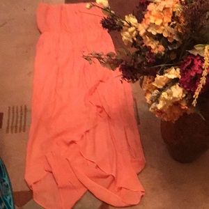 Orange Mellon colored strapless dress